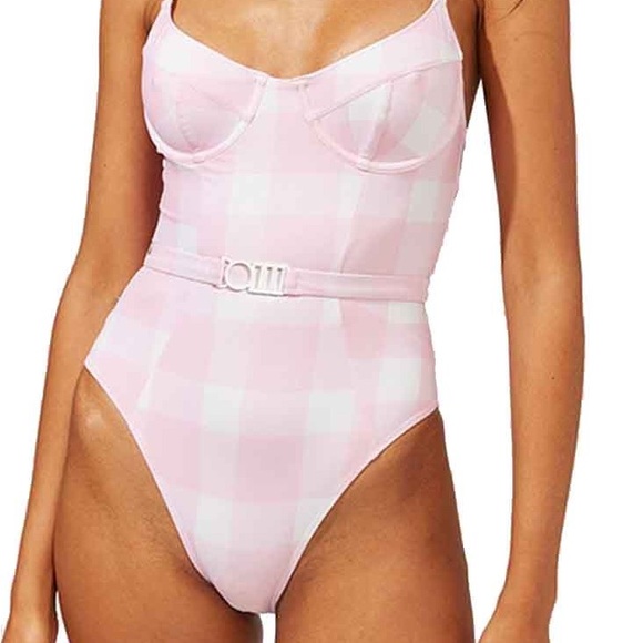 SOLID & STRIPED Other - Solid and striped one piece gingham bathing suit with belt cloud pink